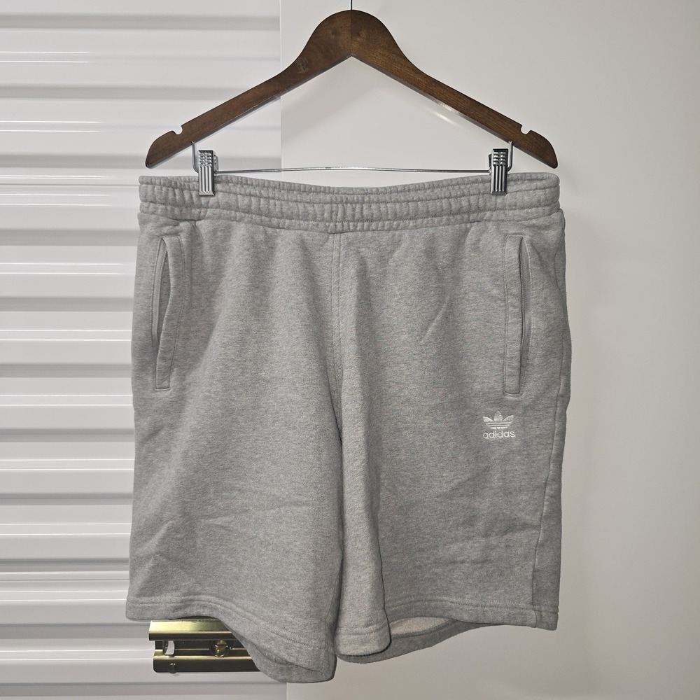 Adidas Originals Trefoil Fleece Shorts Men's Large Gray Zip Pockets Sweat